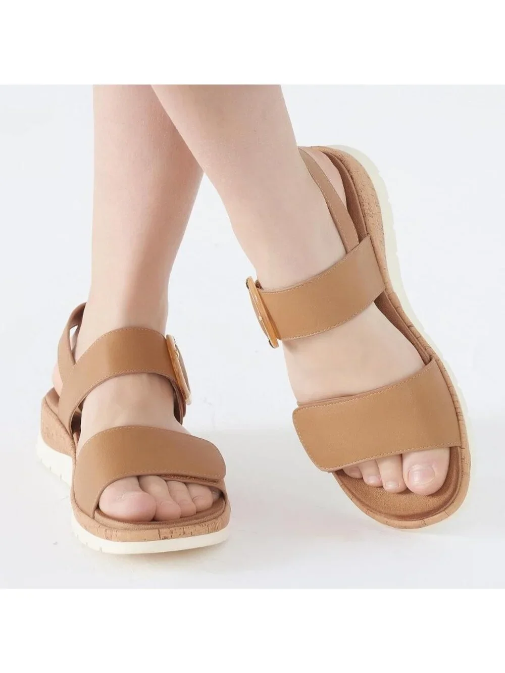 Women's Tan Summer Open Toe Adjustable Ankle Straps Comfortable Sandals